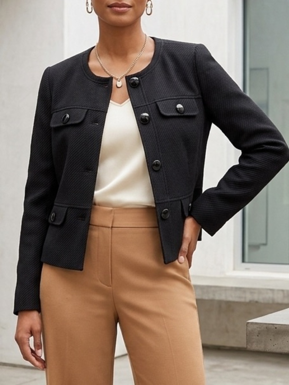 TALBOTS Black Cotton
Structured Button Front Jacket/Blazer
Size 4